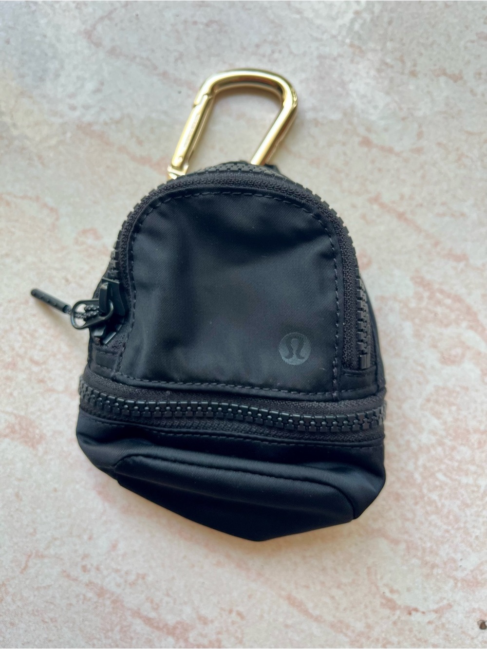 Lululemon athletica Black Mini Zip Pouch with Gold Carabiner Clip